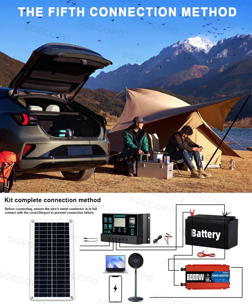 6000W Solar System Complete Kit 12V To 110V/220V 100A Controller 200W Panel Off-Grid Inverter System for Home/Camping Backup