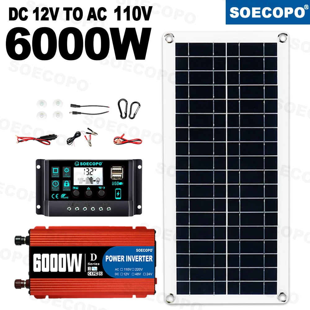 6000W Solar System Complete Kit 12V To 110V/220V 100A Controller 200W Panel Off-Grid Inverter System for Home/Camping Backup