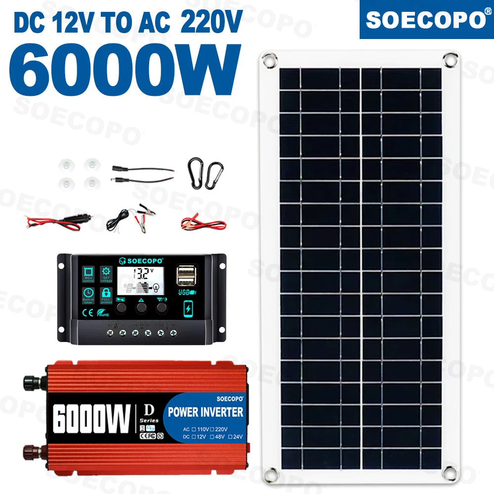 6000W Solar System Complete Kit 12V To 110V/220V 100A Controller 200W Panel Off-Grid Inverter System for Home/Camping Backup