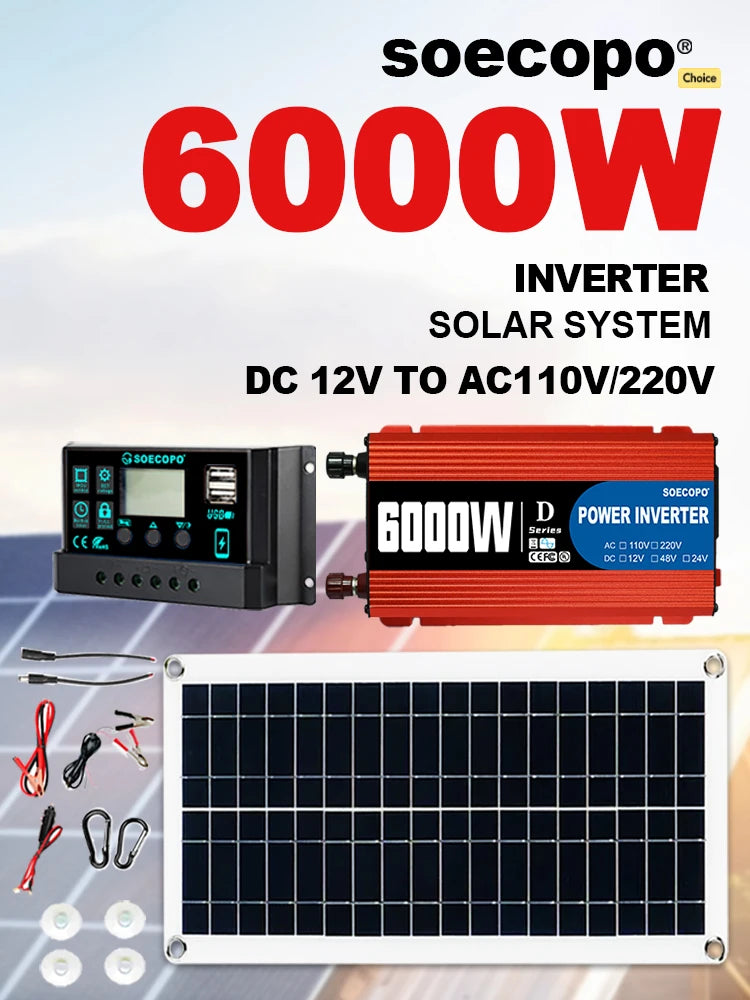 6000W Solar System Complete Kit 12V To 110V/220V 100A Controller 200W Panel Off-Grid Inverter System for Home/Camping Backup