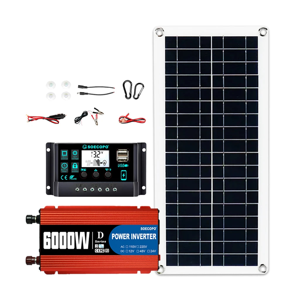 6000W Solar System Complete Kit 12V To 110V/220V 100A Controller 200W Panel Off-Grid Inverter System for Home/Camping Backup