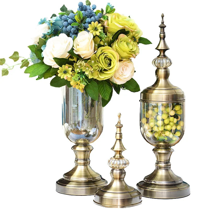 American European Style Vases Home Decor Living Room Crystal Glass Vases Flower Sets Dining Table Decorations