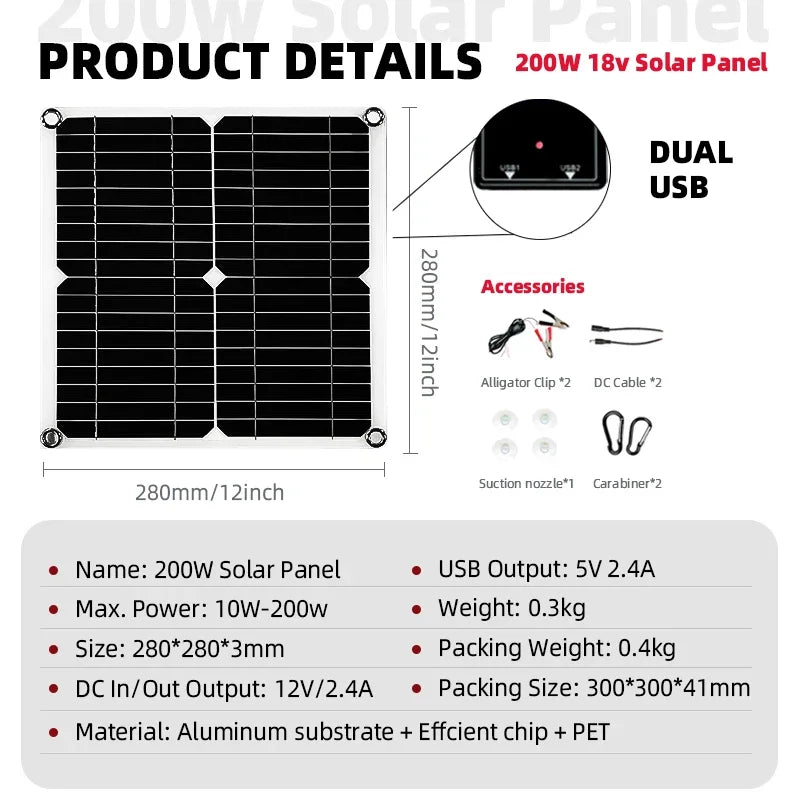 6000W Off Grid Solar Kit 110V/220V Inverter Controller Car Solar Power Bank System 200W 5V Solar Panel Camping for Home Plug