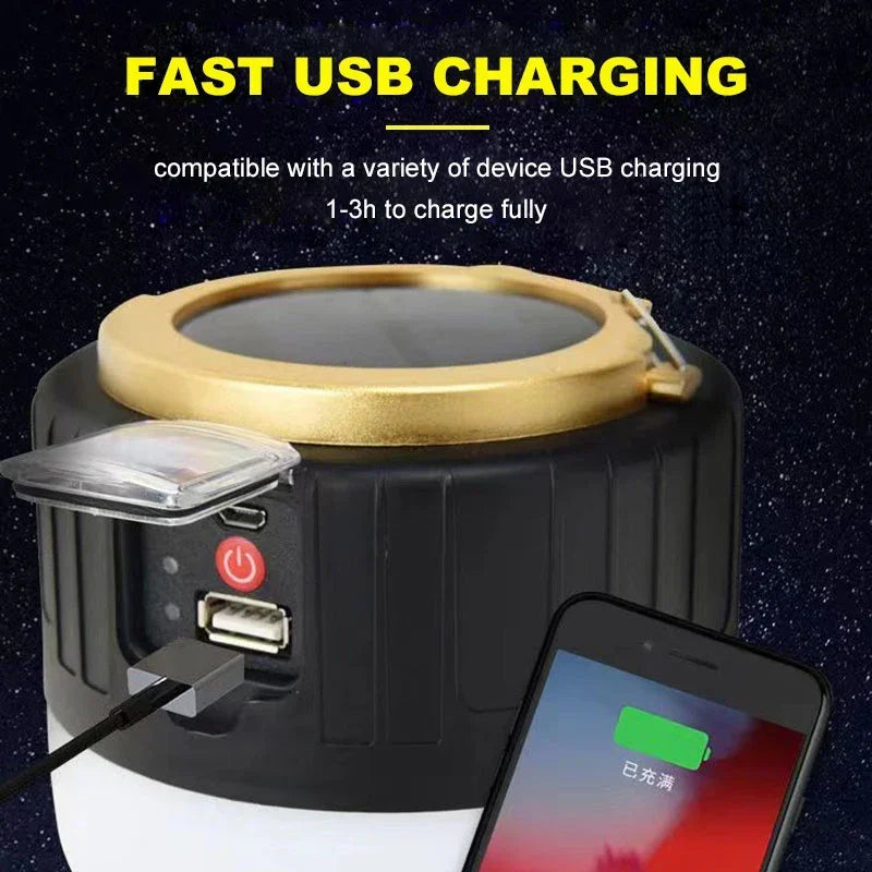 1000W Outdoor Solar LED Camping Light USB Rechargeable Tent Lamp Portable Lanterns Emergency Lights For BBQ Hiking Night Market