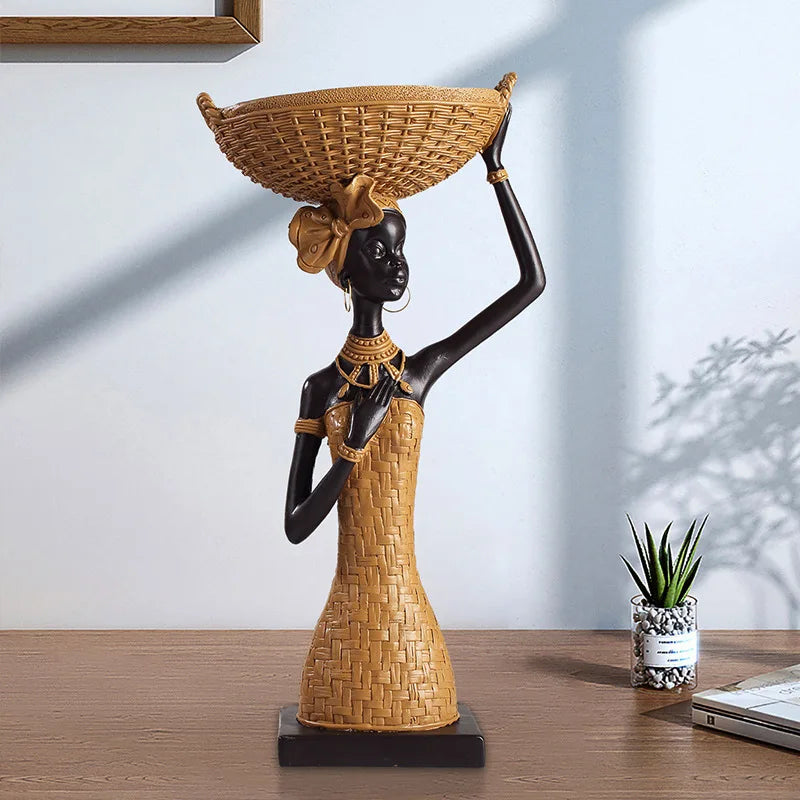 African Girl Home Ethnic Style Craft Resin Ornament Creative Gift Living Room Study Office Desk Character Decoration home decor