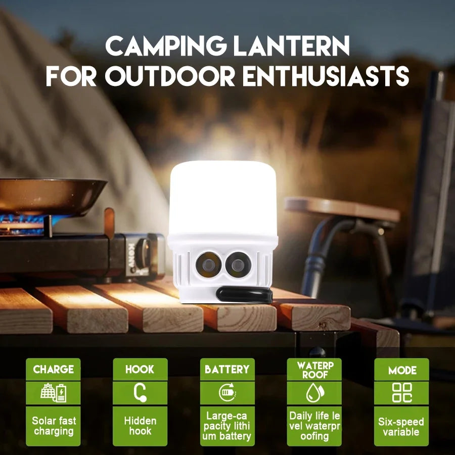 1000W Outdoor Solar LED Camping Light USB Rechargeable Tent Lamp Portable Lanterns Emergency Lights For BBQ Hiking Night Market