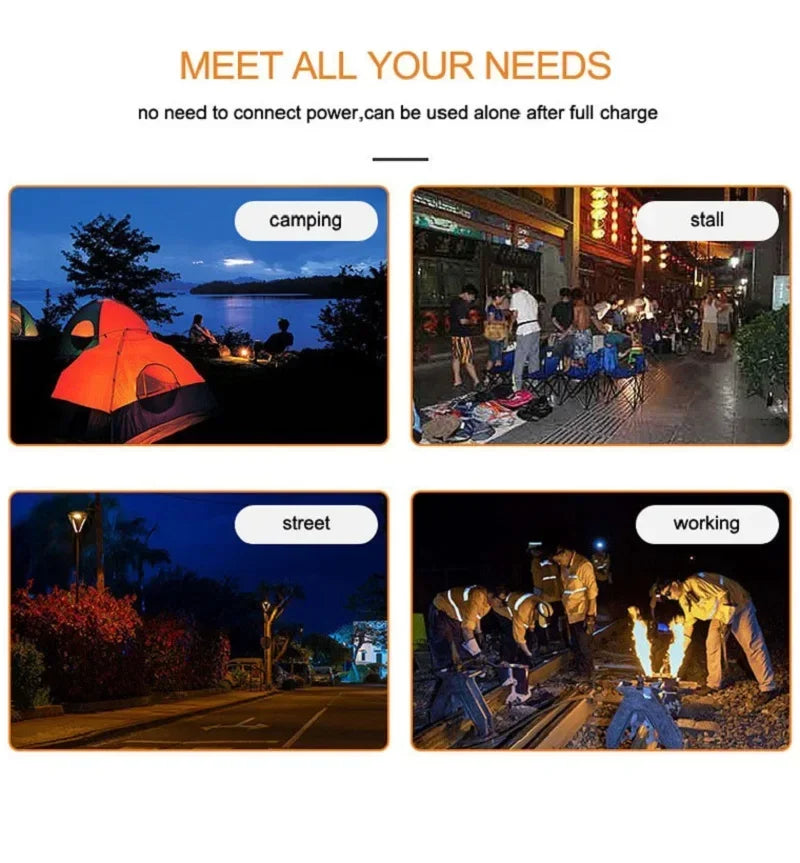 1000W Outdoor Solar LED Camping Light USB Rechargeable Tent Lamp Portable Lanterns Emergency Lights For BBQ Hiking Night Market