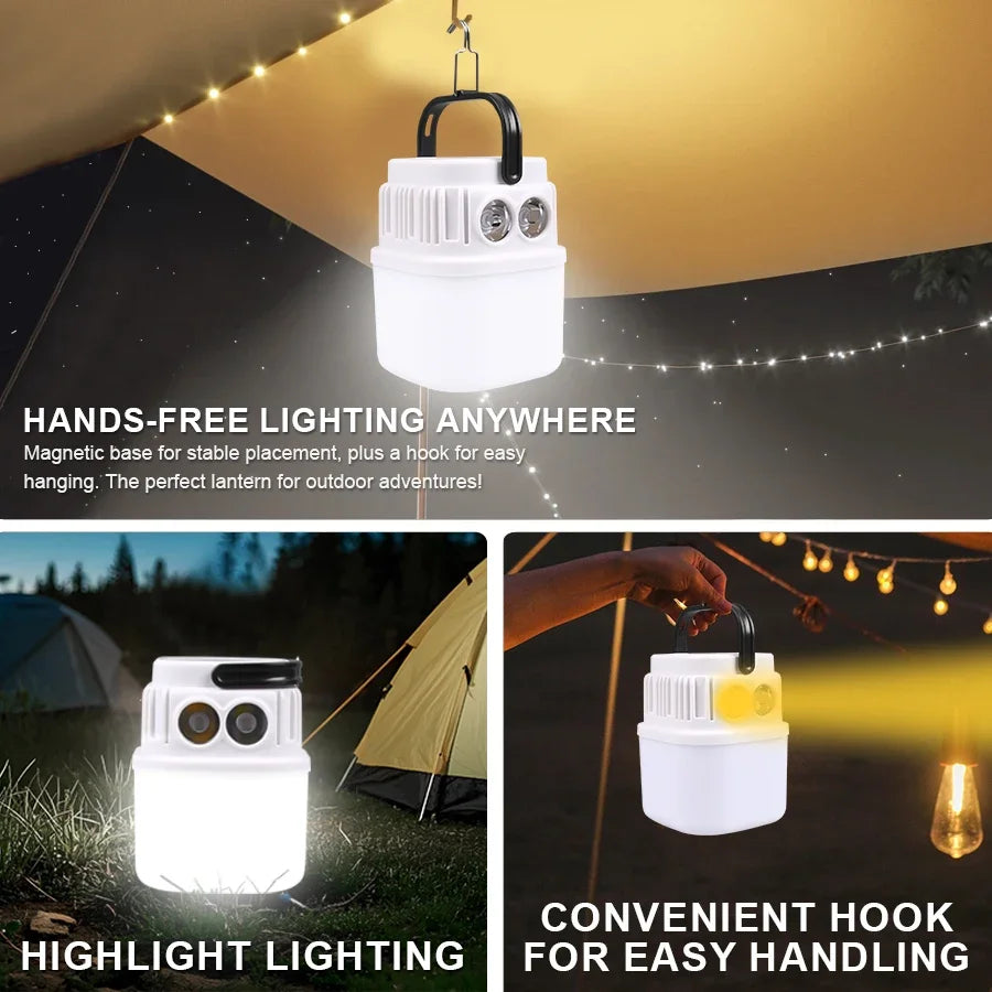 1000W Outdoor Solar LED Camping Light USB Rechargeable Tent Lamp Portable Lanterns Emergency Lights For BBQ Hiking Night Market
