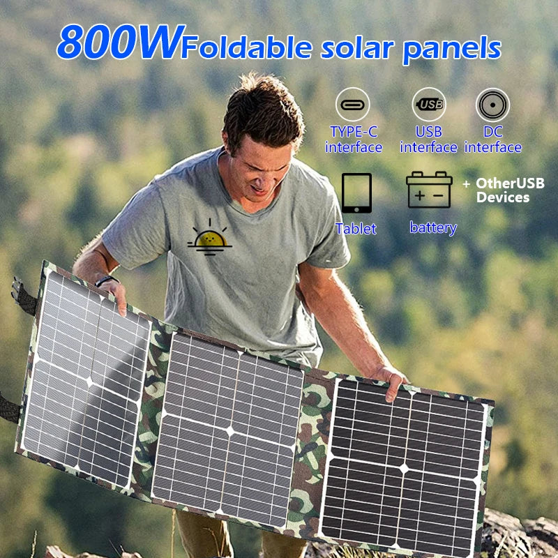 100-800W Heavy-Duty Foldable Solar Panel Kit w/MPPT Controller - Portable Power Station for RV Camping Boat Off-Grid