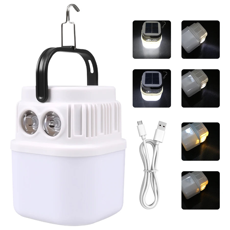 1000W Outdoor Solar LED Camping Light USB Rechargeable Tent Lamp Portable Lanterns Emergency Lights For BBQ Hiking Night Market