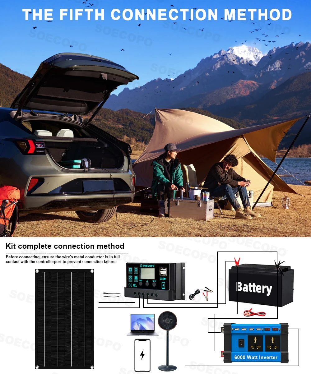 6000W Off-Grid Solar Kit with 800W Panel & Inverter 12V/24V-110V/220V for Home, Camping, RV 12V Battery System 100A Controller