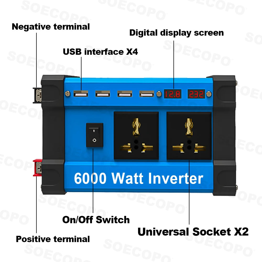 6000W Off-Grid Solar Kit with 800W Panel & Inverter 12V/24V-110V/220V for Home, Camping, RV 12V Battery System 100A Controller