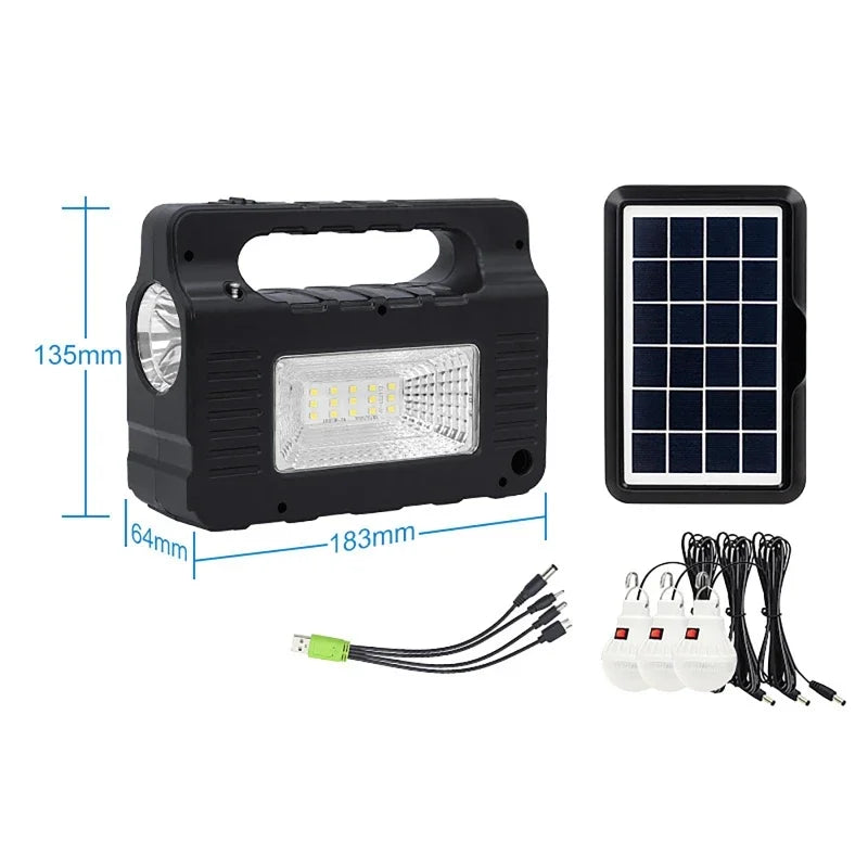 Portable Power Station Solar Lighting System with 3 Bulb 6W Solar Panel Mobile Power Supply Emergency Outdoor Power Bank Camping
