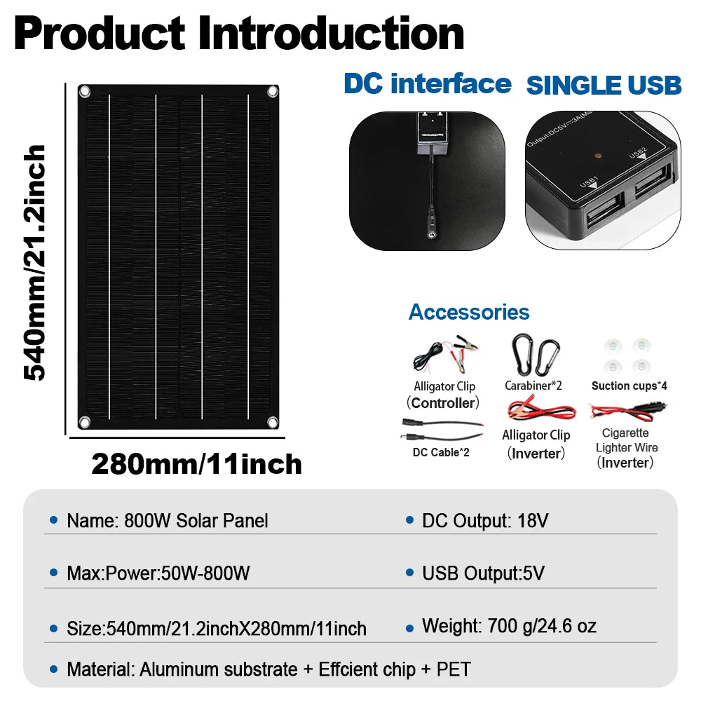 6000W Off-Grid Solar Kit with 800W Panel & Inverter 12V/24V-110V/220V for Home, Camping, RV 12V Battery System 100A Controller