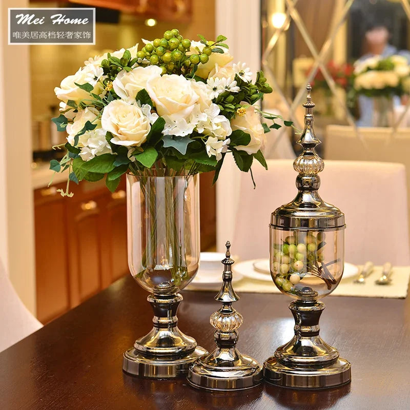 American European Style Vases Home Decor Living Room Crystal Glass Vases Flower Sets Dining Table Decorations