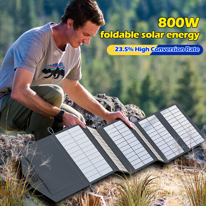 800W Portable Solar Panel Kit Foldable, Lightweight High-Efficiency Solar Charger for RV, Camping, Off-Grid, Emergencies