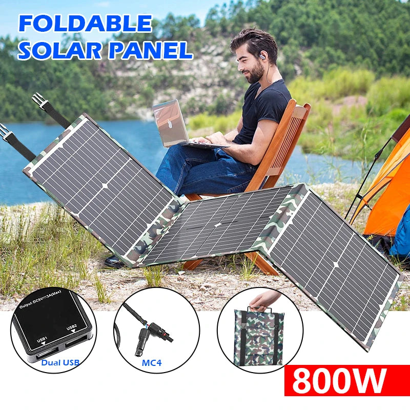 100-800W Heavy-Duty Foldable Solar Panel Kit w/MPPT Controller - Portable Power Station for RV Camping Boat Off-Grid