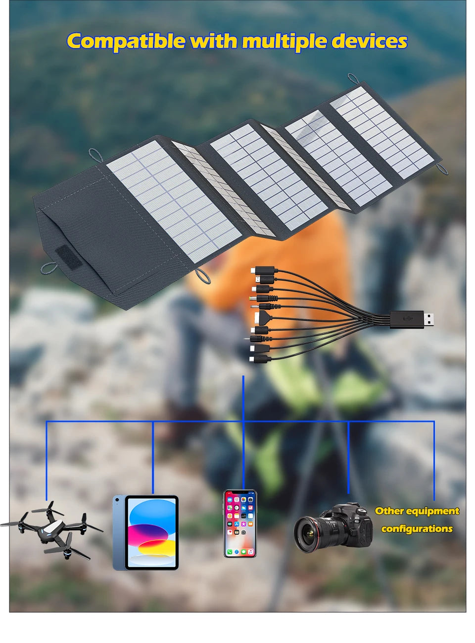 800W Portable Solar Panel Kit Foldable, Lightweight High-Efficiency Solar Charger for RV, Camping, Off-Grid, Emergencies