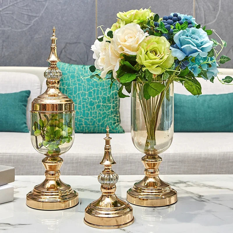 American European Style Vases Home Decor Living Room Crystal Glass Vases Flower Sets Dining Table Decorations