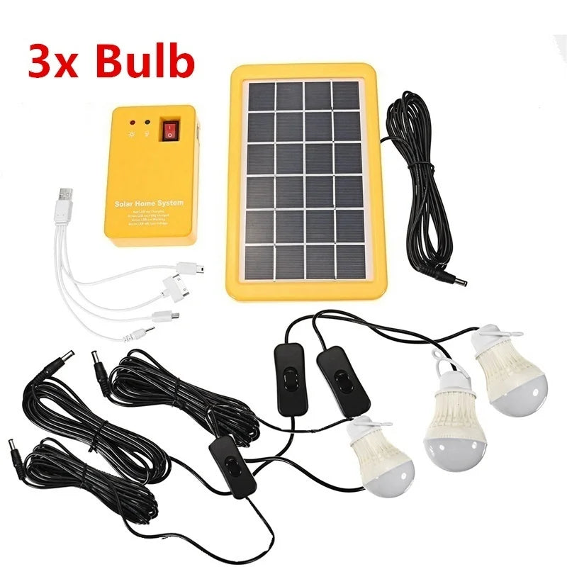 3/2Bulbs Solar Panel Camping Outdoor Lighting Kit Home DC System 4 in 1 as Emergency and Mobile Phone Charger for Garden Night