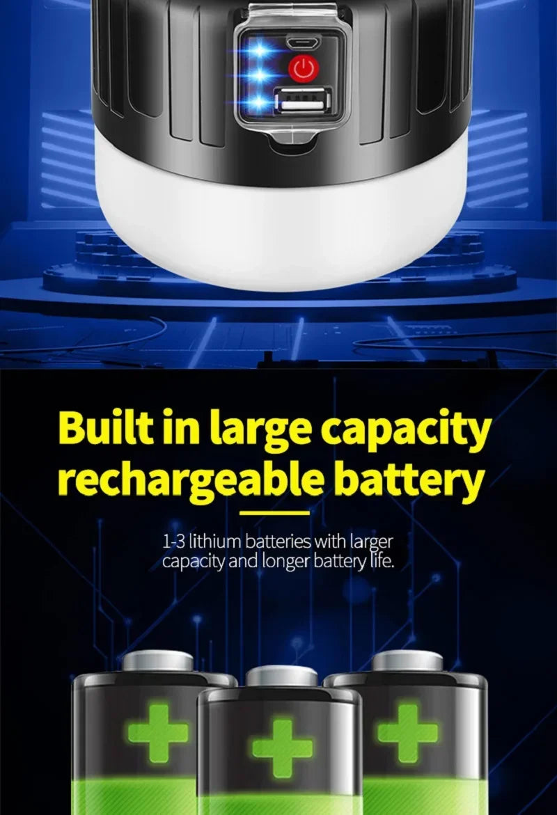 1000W Outdoor Solar LED Camping Light USB Rechargeable Tent Lamp Portable Lanterns Emergency Lights For BBQ Hiking Night Market