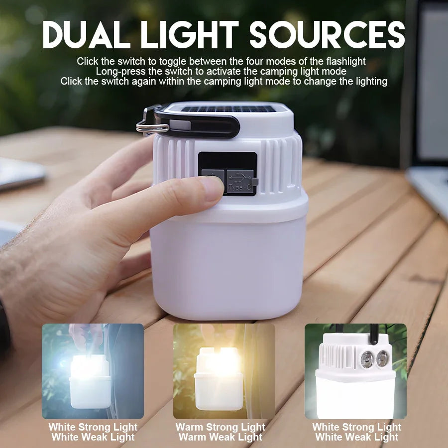 1000W Outdoor Solar LED Camping Light USB Rechargeable Tent Lamp Portable Lanterns Emergency Lights For BBQ Hiking Night Market