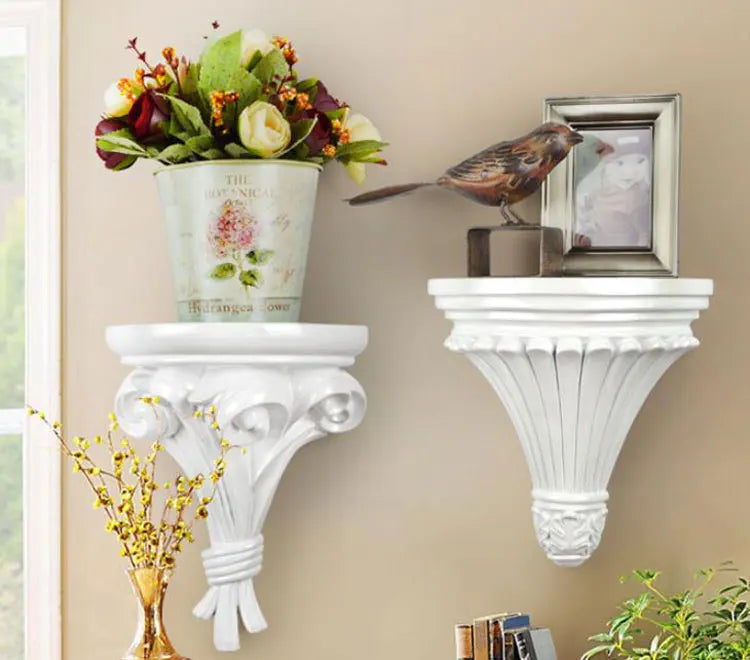 European Style Home Wall Hanging Decoration Shelf Creative Background Storage Rack Flower Figurines Display Stand Crafts