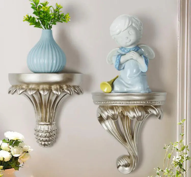 European Style Home Wall Hanging Decoration Shelf Creative Background Storage Rack Flower Figurines Display Stand Crafts