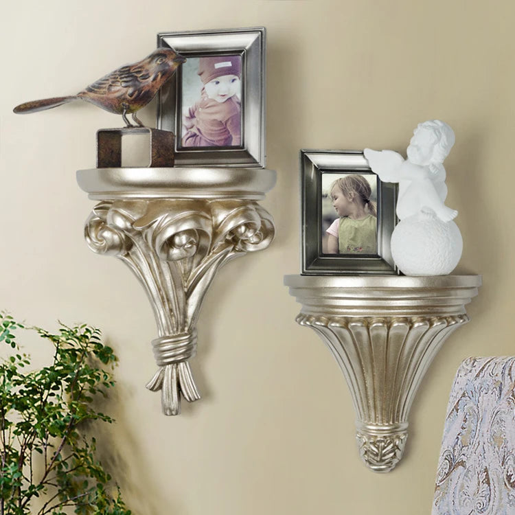European Style Home Wall Hanging Decoration Shelf Creative Background Storage Rack Flower Figurines Display Stand Crafts