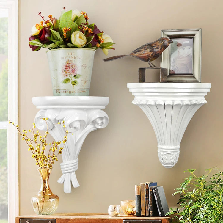 European Style Home Wall Hanging Decoration Shelf Creative Background Storage Rack Flower Figurines Display Stand Crafts