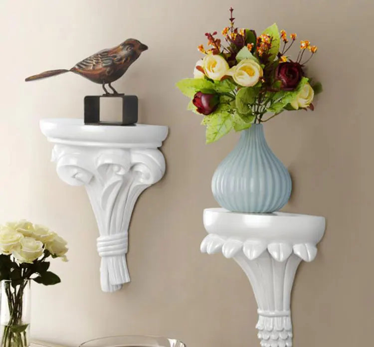 European Style Home Wall Hanging Decoration Shelf Creative Background Storage Rack Flower Figurines Display Stand Crafts