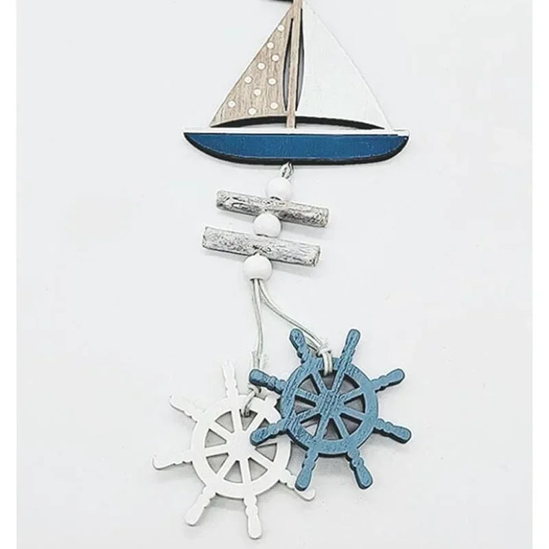 Mediterranean Style Decorative Wall Hanging Fishnet Marine Decoration Shell Fish Boat Wooden Pendants Home Decor