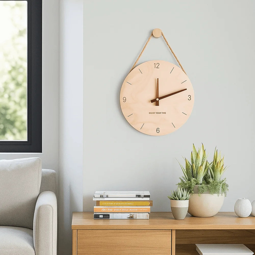 Home Decor Round Solid Wood Clock Nordic Style Minimalist Scale Clock Hanging Wall Clock Office