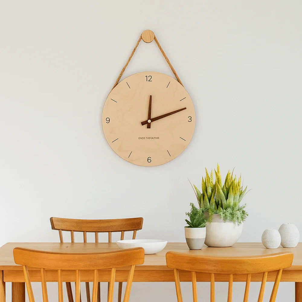 Home Decor Round Solid Wood Clock Nordic Style Minimalist Scale Clock Hanging Wall Clock Office
