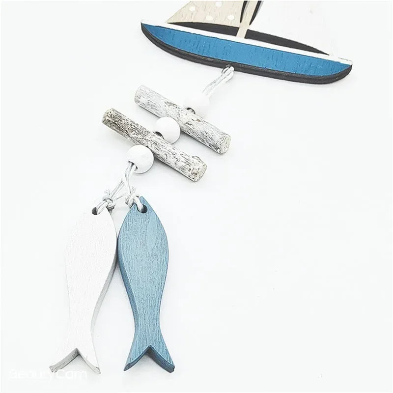 Mediterranean Style Decorative Wall Hanging Fishnet Marine Decoration Shell Fish Boat Wooden Pendants Home Decor