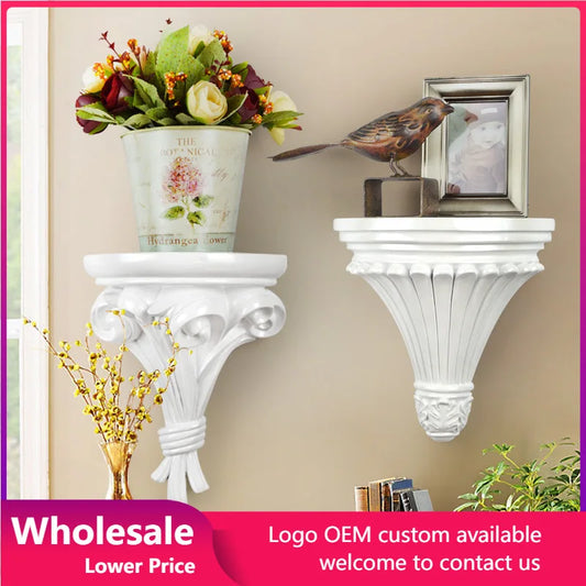 European Style Home Wall Hanging Decoration Shelf Creative Background Storage Rack Flower Figurines Display Stand Crafts