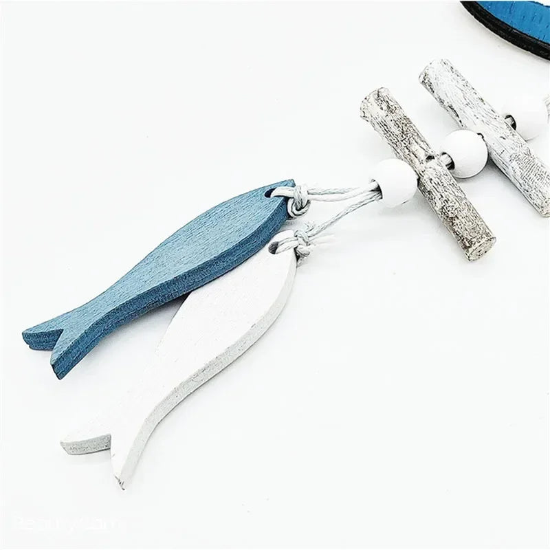 Mediterranean Style Decorative Wall Hanging Fishnet Marine Decoration Shell Fish Boat Wooden Pendants Home Decor