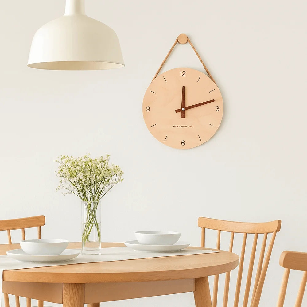 Home Decor Round Solid Wood Clock Nordic Style Minimalist Scale Clock Hanging Wall Clock Office