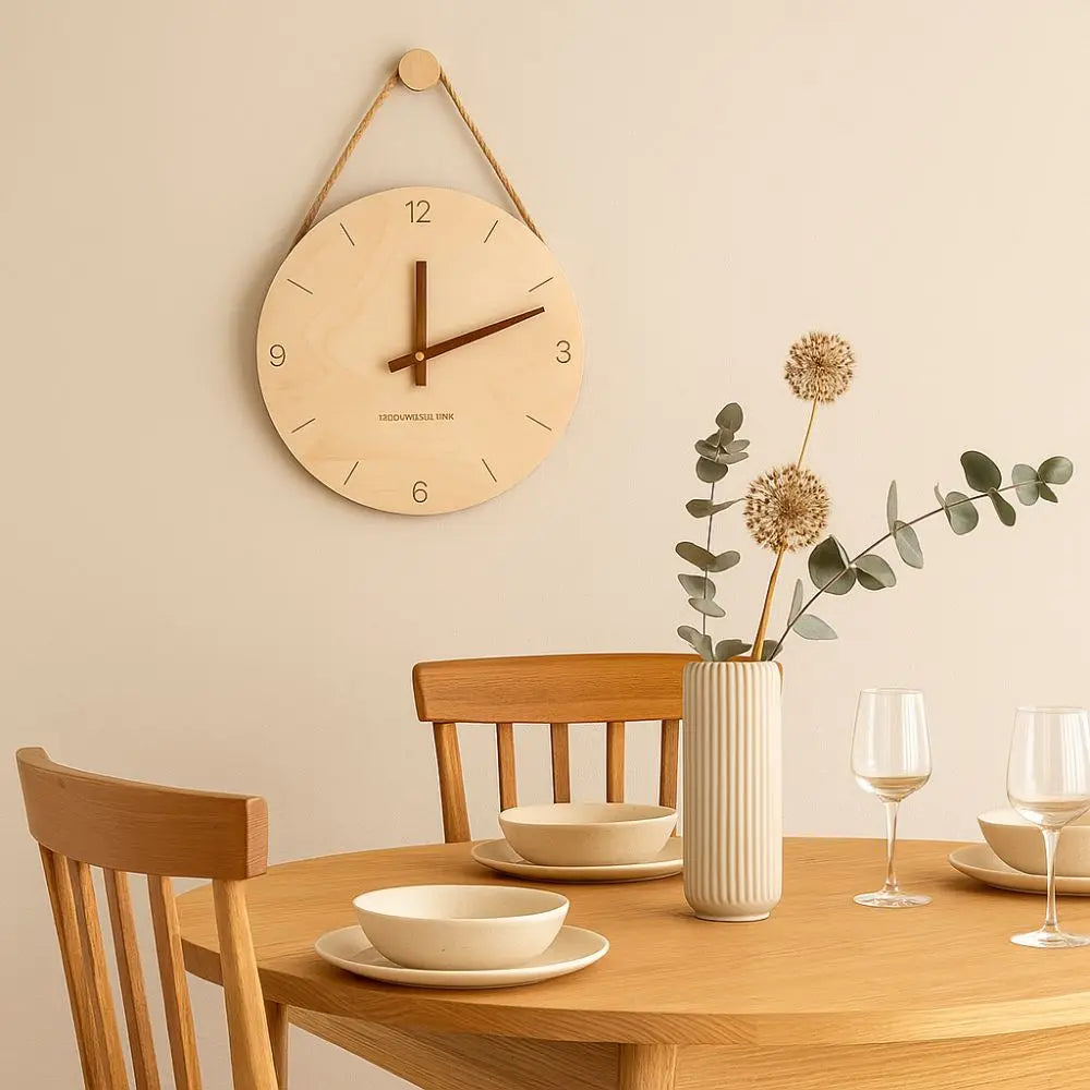 Home Decor Round Solid Wood Clock Nordic Style Minimalist Scale Clock Hanging Wall Clock Office