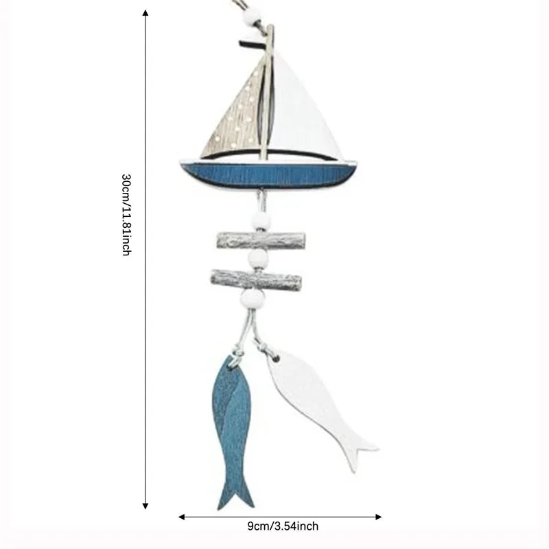 Mediterranean Style Decorative Wall Hanging Fishnet Marine Decoration Shell Fish Boat Wooden Pendants Home Decor