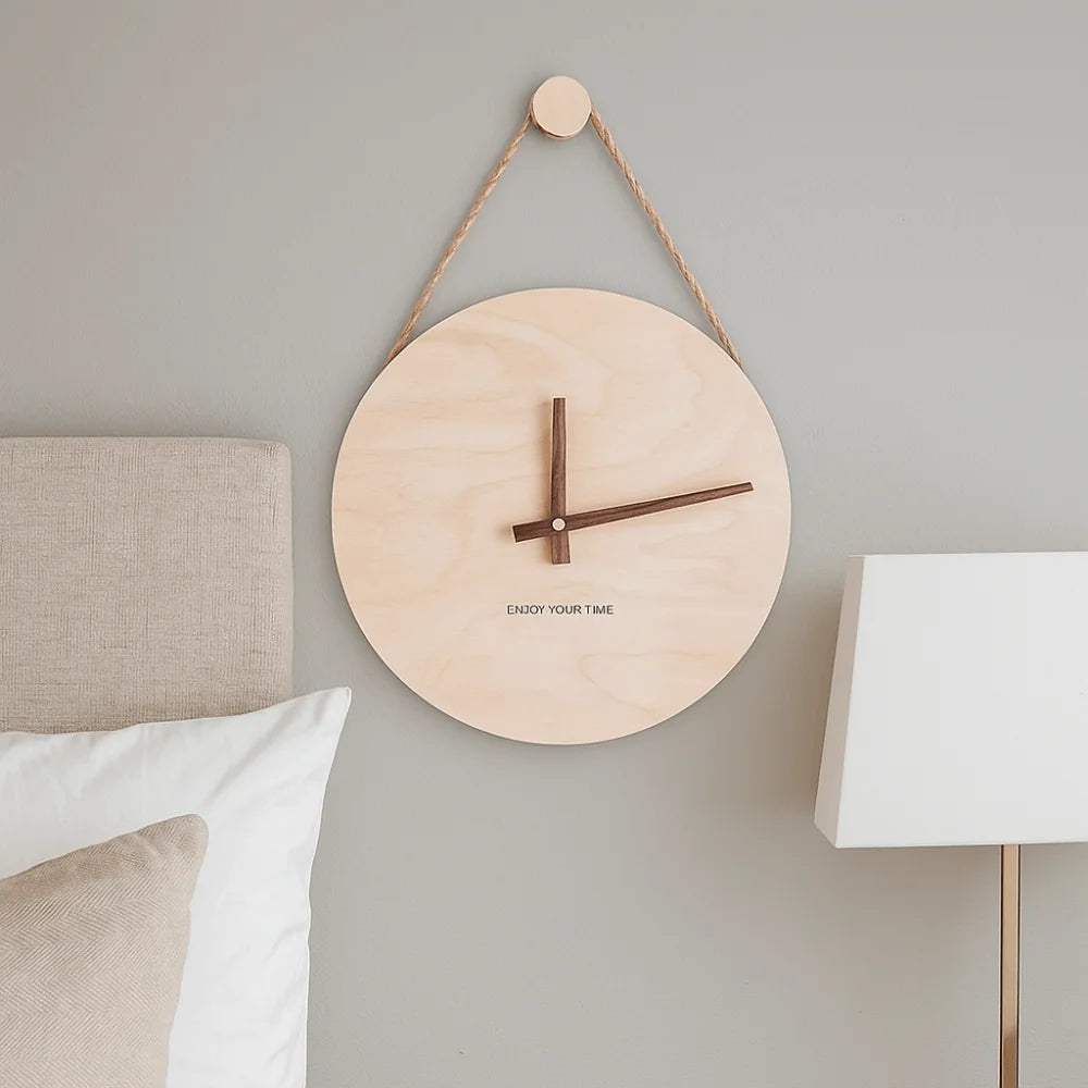 Home Decor Round Solid Wood Clock Nordic Style Minimalist Scale Clock Hanging Wall Clock Office