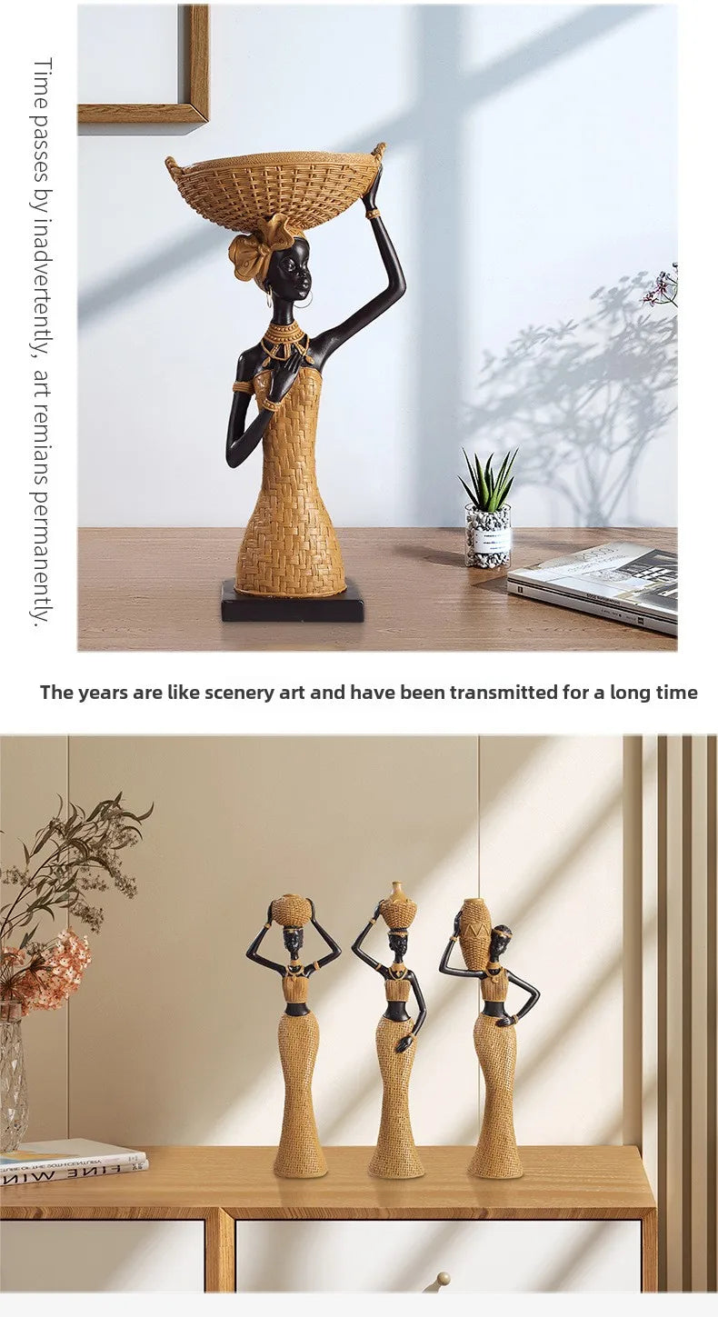 African Girl Home Ethnic Style Craft Resin Ornament Creative Gift Living Room Study Office Desk Character Decoration home decor