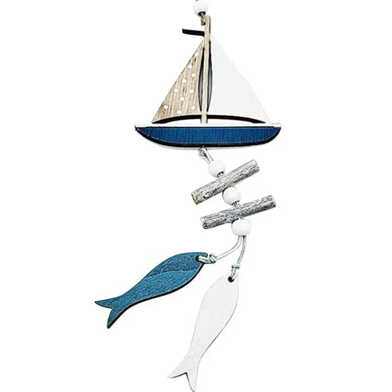 Mediterranean Style Decorative Wall Hanging Fishnet Marine Decoration Shell Fish Boat Wooden Pendants Home Decor