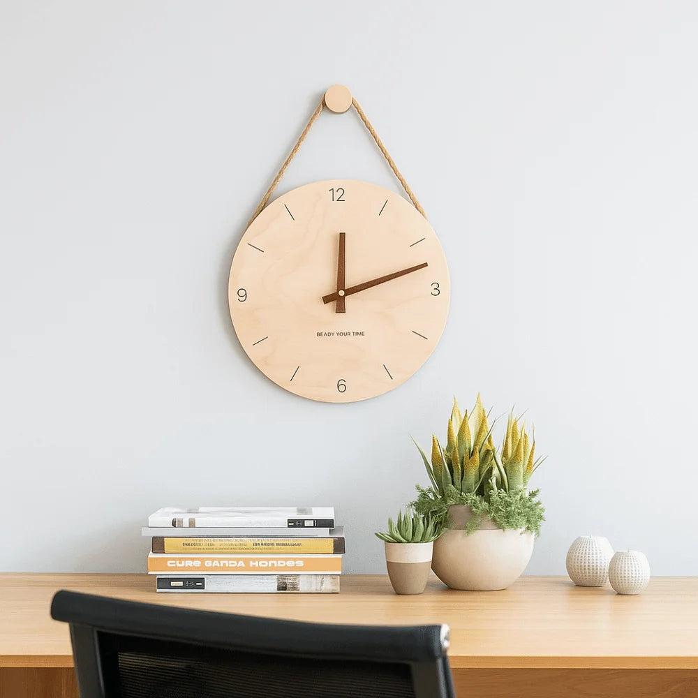 Home Decor Round Solid Wood Clock Nordic Style Minimalist Scale Clock Hanging Wall Clock Office