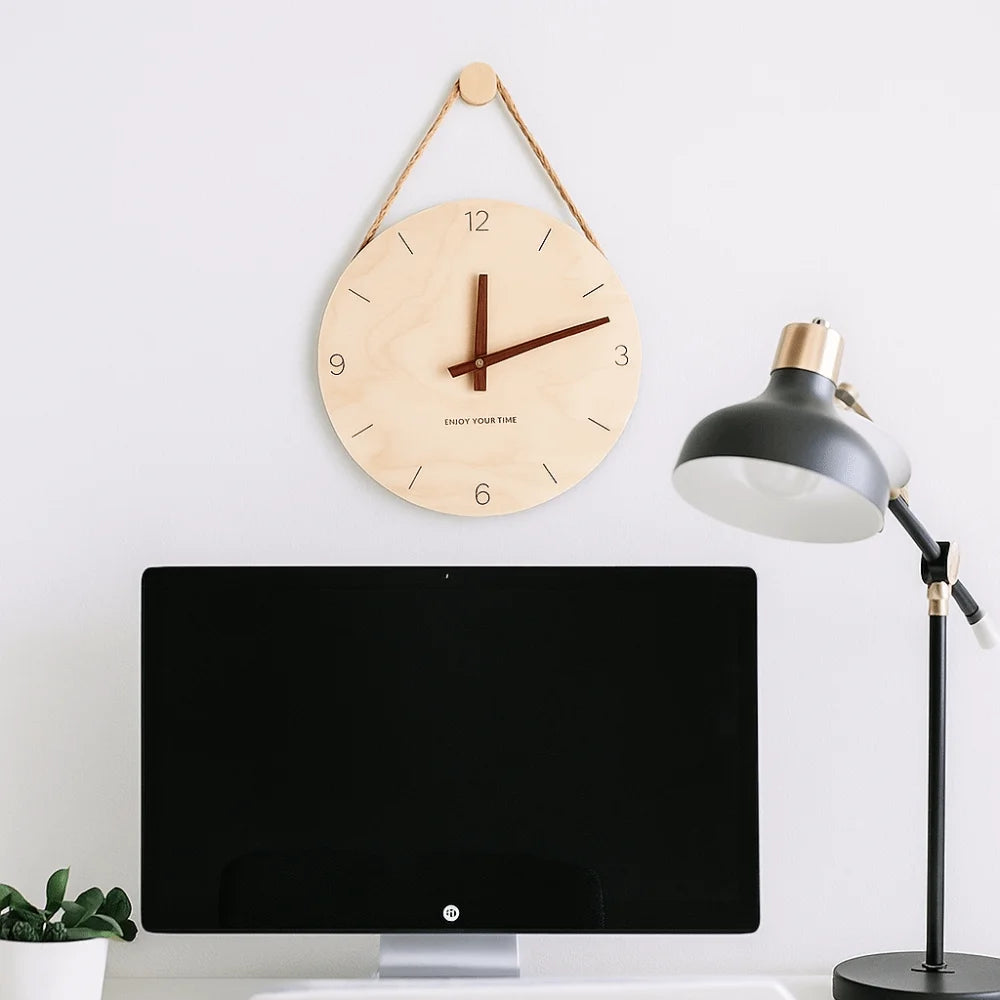 Home Decor Round Solid Wood Clock Nordic Style Minimalist Scale Clock Hanging Wall Clock Office