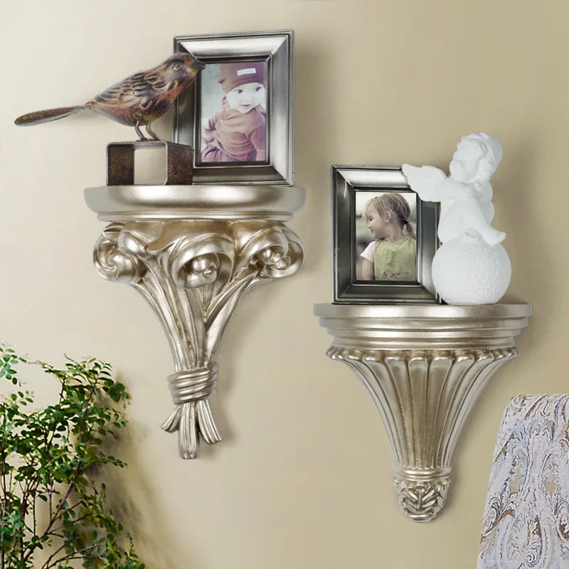 European Style Home Wall Hanging Decoration Shelf Creative Background Storage Rack Flower Figurines Display Stand Crafts
