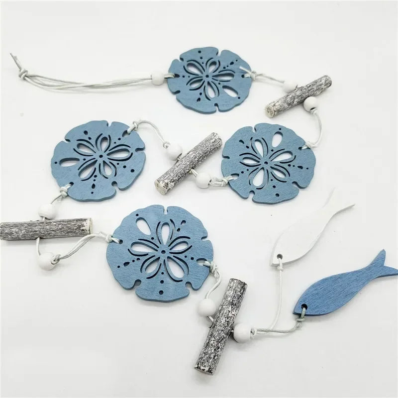 Mediterranean Style Decorative Wall Hanging Fishnet Marine Decoration Shell Fish Boat Wooden Pendants Home Decor