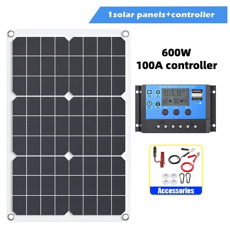 4000W portable solar panel kit 110V/220V inverter with 100A controller, suitable for camping, hiking, RV off grid solar system